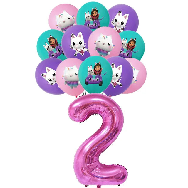Ensemble de ballons numérotés Gabby Dollhouse Cats, décoration de fête d'anniversaire pour enfants, ballons en latex et aluminium, cadeau jouet pour fille Gabby's Doll