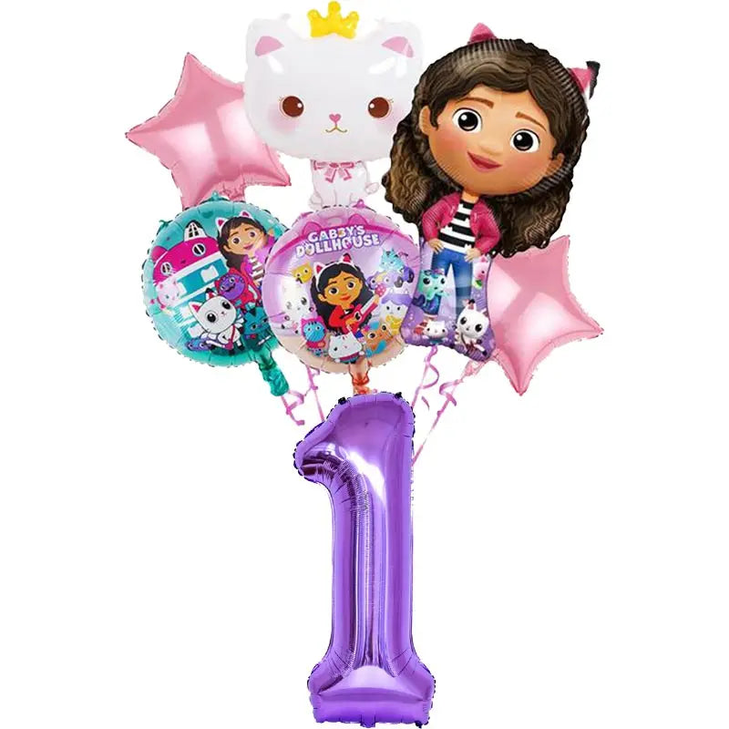 Décoration d'anniversaire Gabby, thème Gabby Dollhouse, vaisselle, assiette, tasse, serviette, nappe, ballon, bannière, toile de fond, fournitures pour fête d'enfants