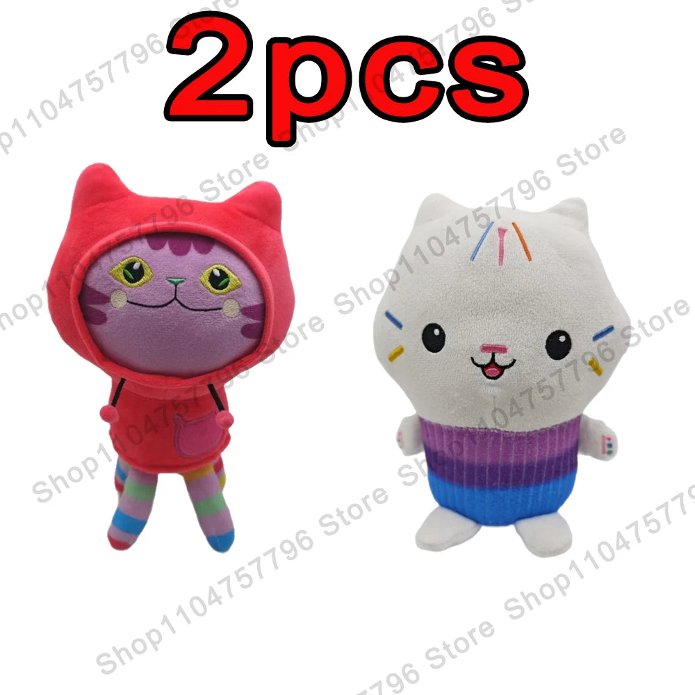 8 pièces Nouveaux porte-clés en peluche Maison de poupée Gabby, animaux en peluche Mercat, chat souriant, chat de voiture, chat câlin, cadeau d'anniversaire pour fille Gaby
