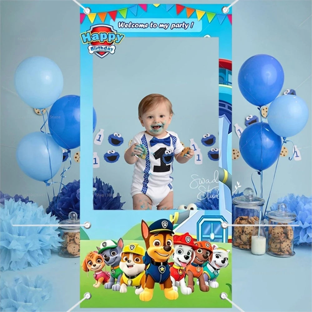 Cadre de photomaton Pat'Patrouille mignon pour enfants, accessoires de fond de studio photo pour anniversaire, baby shower, décoration murale