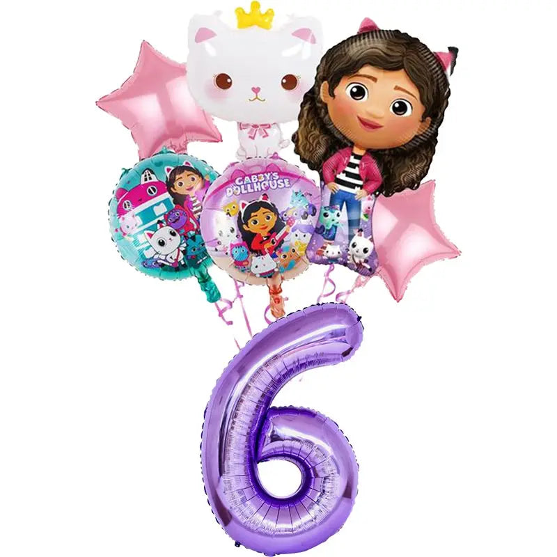 Décoration d'anniversaire Gabby, thème Gabby Dollhouse, vaisselle, assiette, tasse, serviette, nappe, ballon, bannière, toile de fond, fournitures pour fête d'enfants
