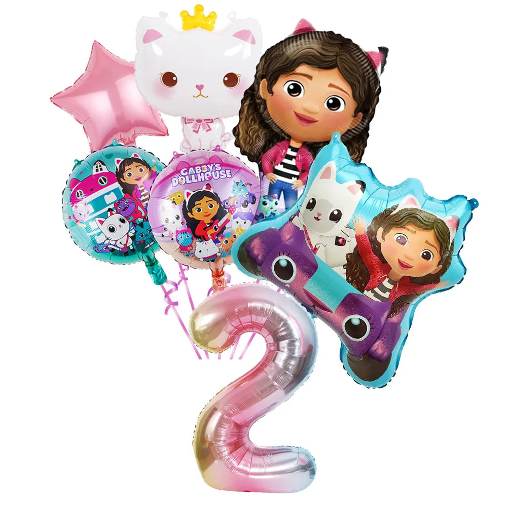Ensemble de ballons numérotés Gabby Dollhouse Cats, décoration de fête d'anniversaire pour enfants, ballons en latex et aluminium, cadeau jouet pour fille Gabby's Doll