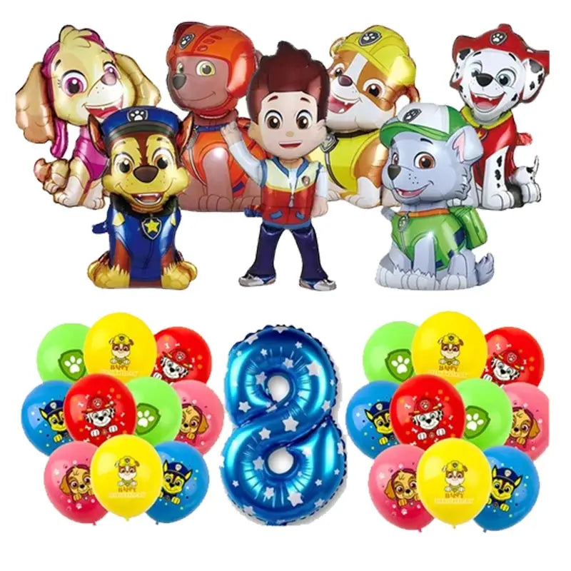 Ensemble de fournitures de fête d'anniversaire Paw Patrol, ballons, toile de fond, assiettes, gobelets, décorations de gâteaux, autocollants Paw Patrol, bannière, cadeaux de fête
