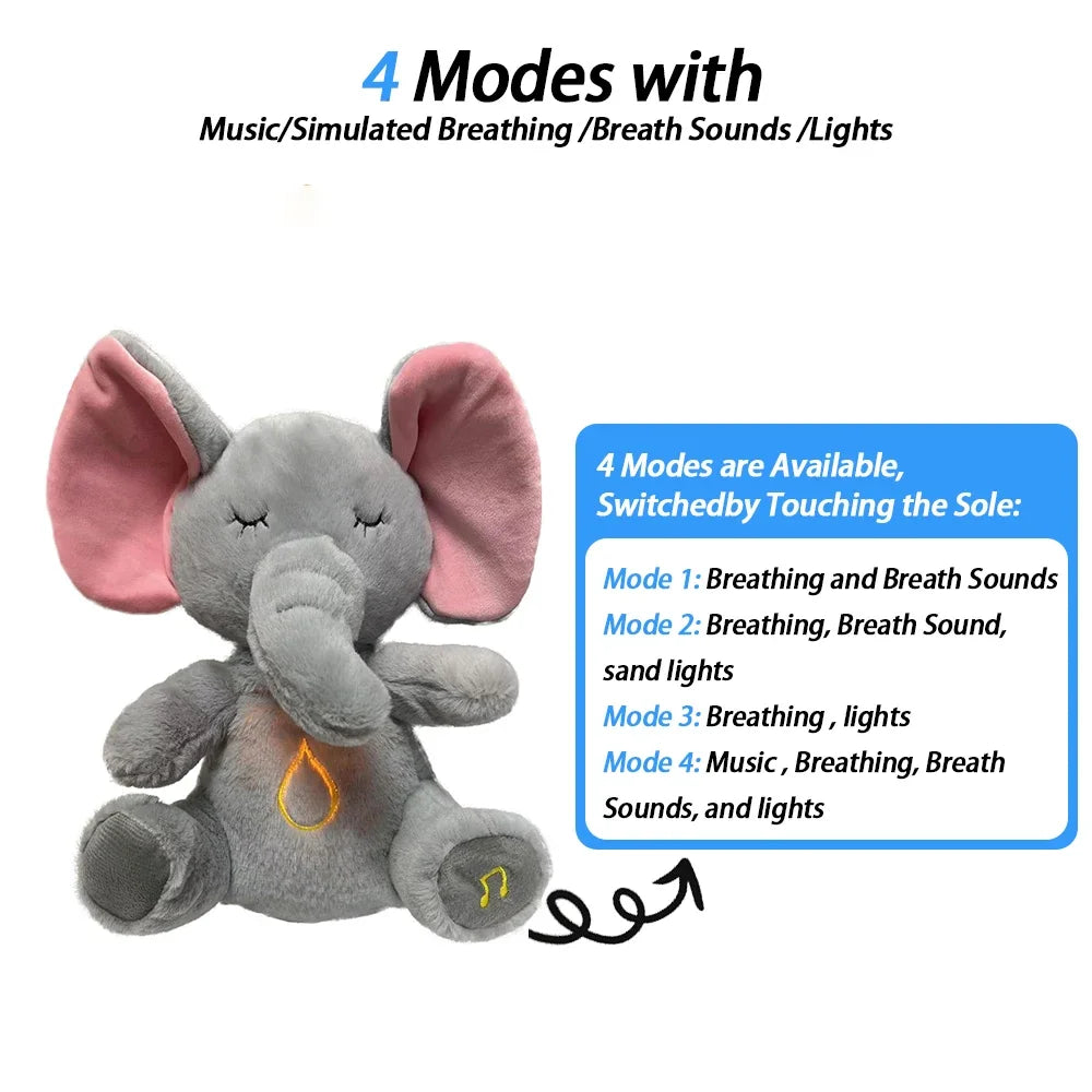 4 Modes bébé respiration apaisant éléphant en peluche poupée jouet comÉléphant Apaisant Respirant 4 Modes – Peluche Réconfortante pour Bébé et Enfant