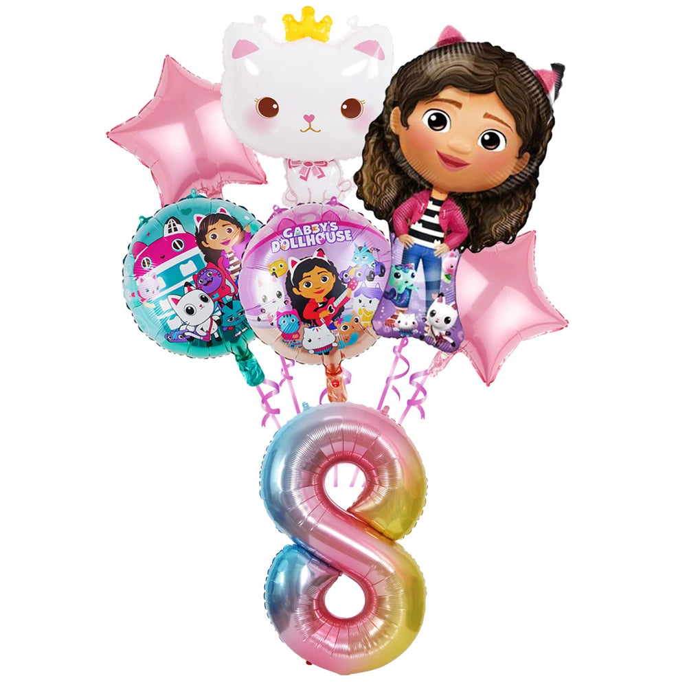 Ensemble de ballons numérotés Gabby Dollhouse Cats, décoration de fête d'anniversaire pour enfants, ballons en latex et aluminium, cadeau jouet pour fille Gabby's Doll