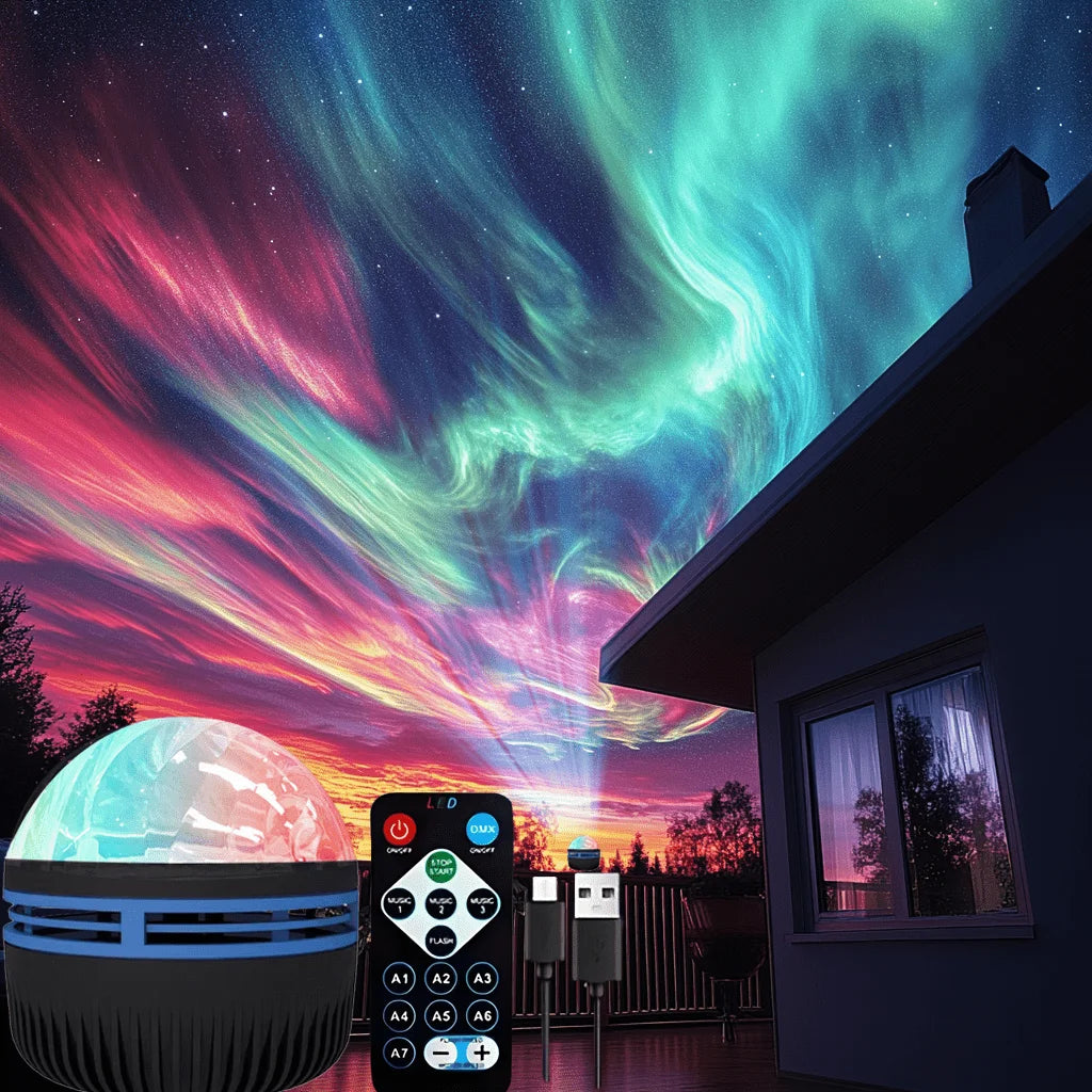 Veilleuse Projecteur Aurores Boréales LED 7 Couleurs – Ciel Étoilé Multicolore avec Télécommande