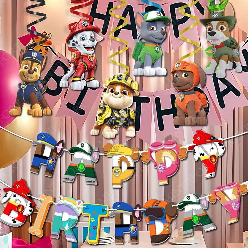 Bannière en spirale sur le thème de la Pat' Patrouille, combinaison de dessins animés mignons et d'anime pour la décoration de la maison, de la chambre des enfants, de la fête d'anniversaire