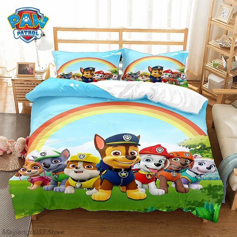 Ensemble de housse de couette Paw Patrol Cute Puppy, housse de couette de dessin animé avec taie d'oreiller, literie douce, décoration de chambre à coucher, cadeau pour enfants