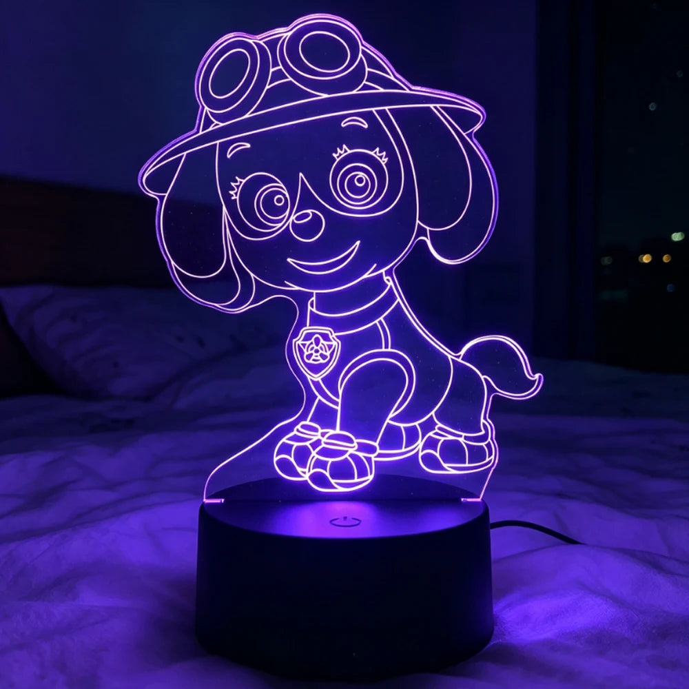 Veilleuse 3D Dog Patrol à télécommande tactile, 7 couleurs, dégradé automatique, veilleuse LED, décoration de la maison, cadeau de Noël pour enfants
