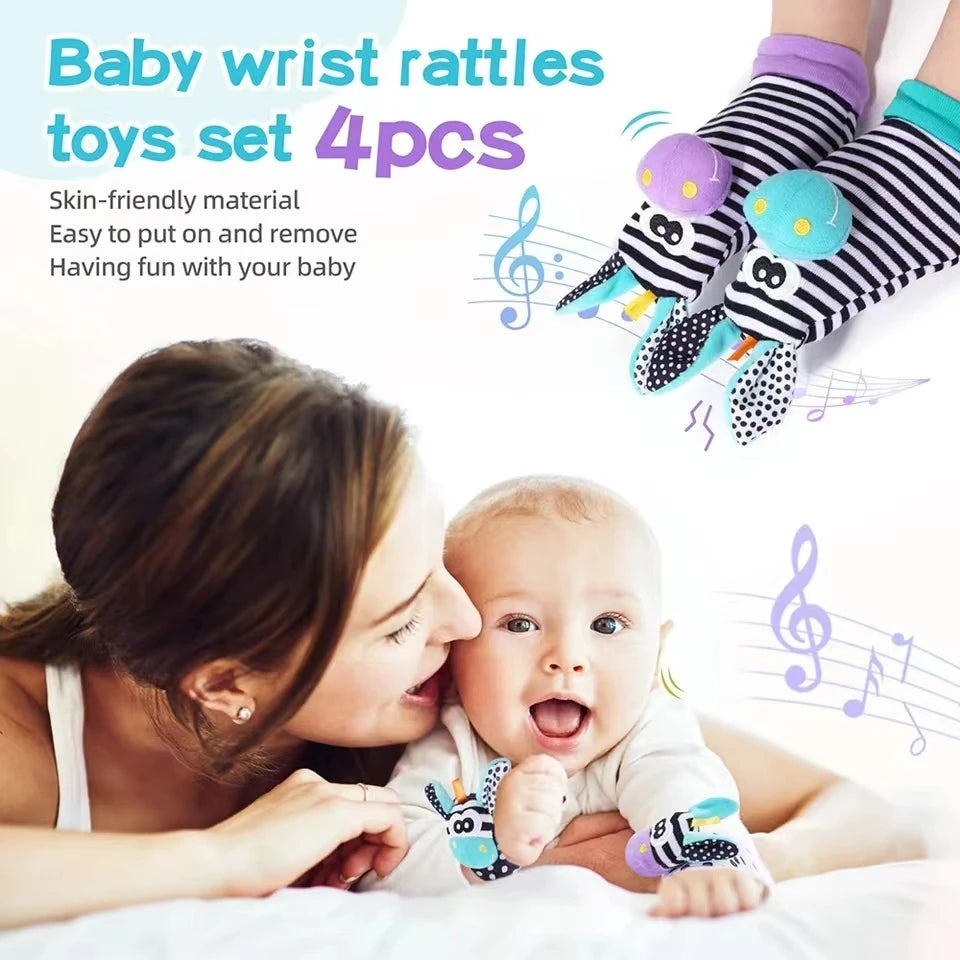 Chaussettes hochet au poignet pour bébé, jouet d'apprentissage pour fille et garçon, dévChaussettes Hochet Bébé avec Bracelet de Poignet – Jouet Sensoriel d’Éveil Montessori 0 à 12 Mois