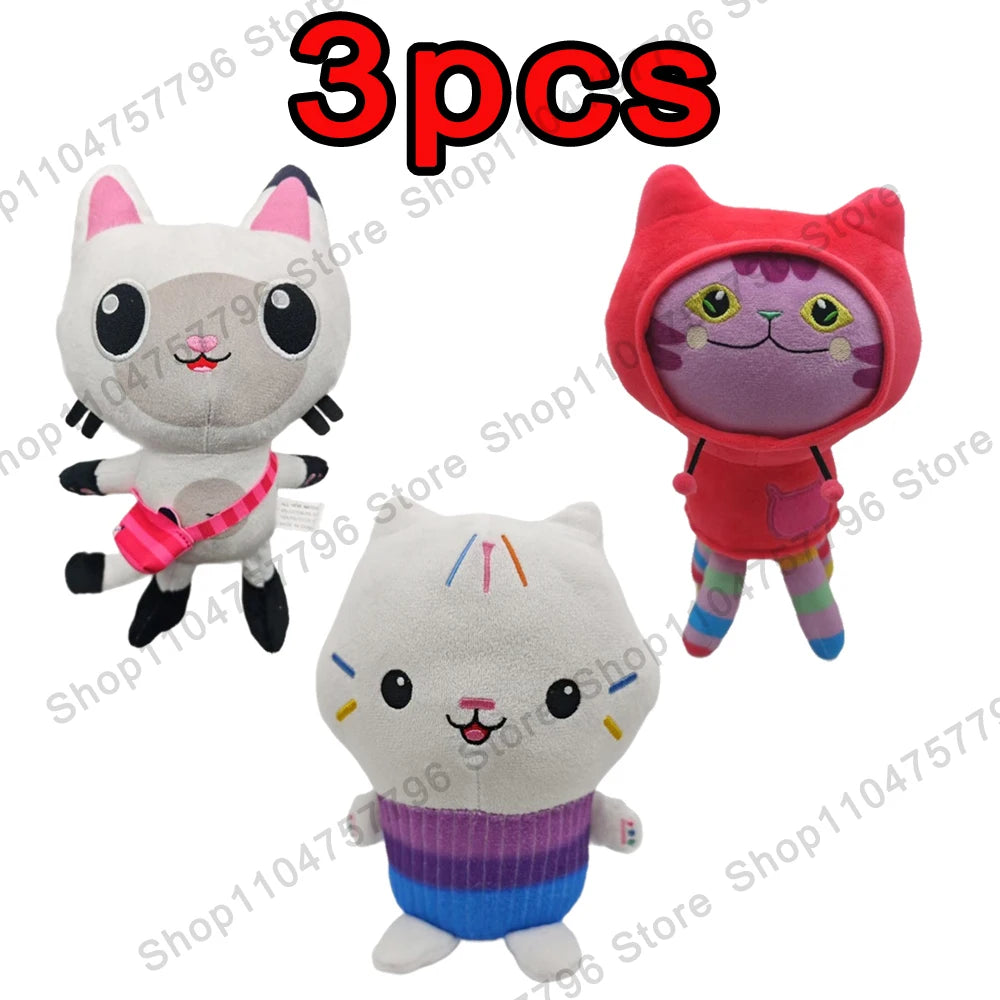 8 pièces Nouveaux porte-clés en peluche Maison de poupée Gabby, animaux en peluche Mercat, chat souriant, chat de voiture, chat câlin, cadeau d'anniversaire pour fille Gaby