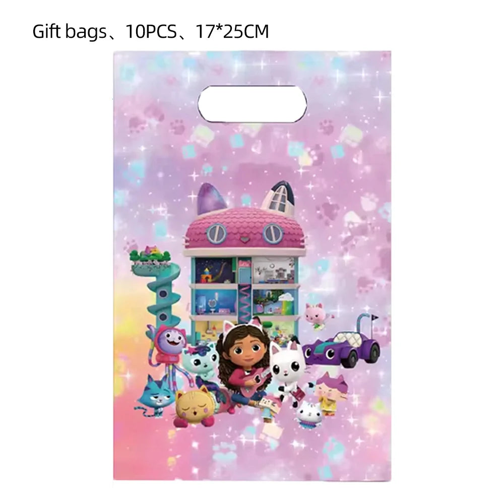 10-50 sacs cadeaux Gabby Doll House pour enfants, décoration de fête d'anniversaire, sacs de bonbons, emballage pour cadeaux de fête prénatale
