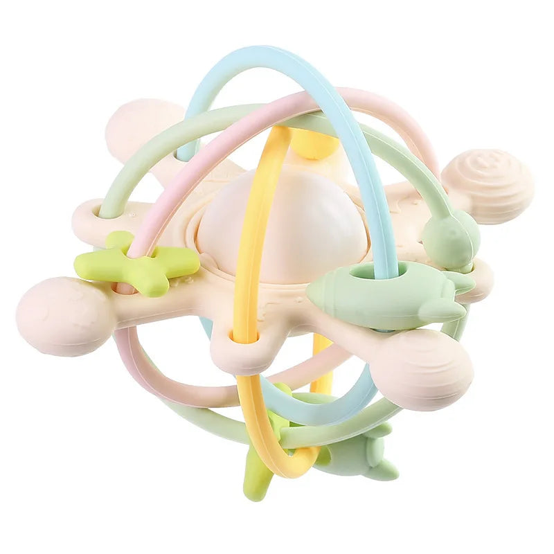 Hochet Montessori en Silicone avec Anneau de Dentition – Jouet Sensoriel et Éveil pour Bébé