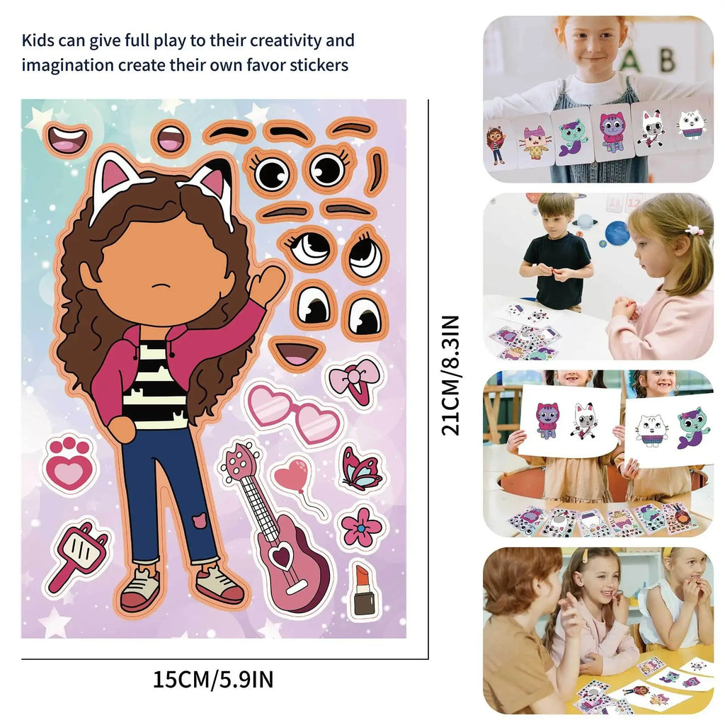 Autocollants de dessin animé Gabby Cat Dolls, décoration de fête d'anniversaire, autocollant DIY, bagages, guitare, graffiti imperméable, baby shower, jouets pour enfants*