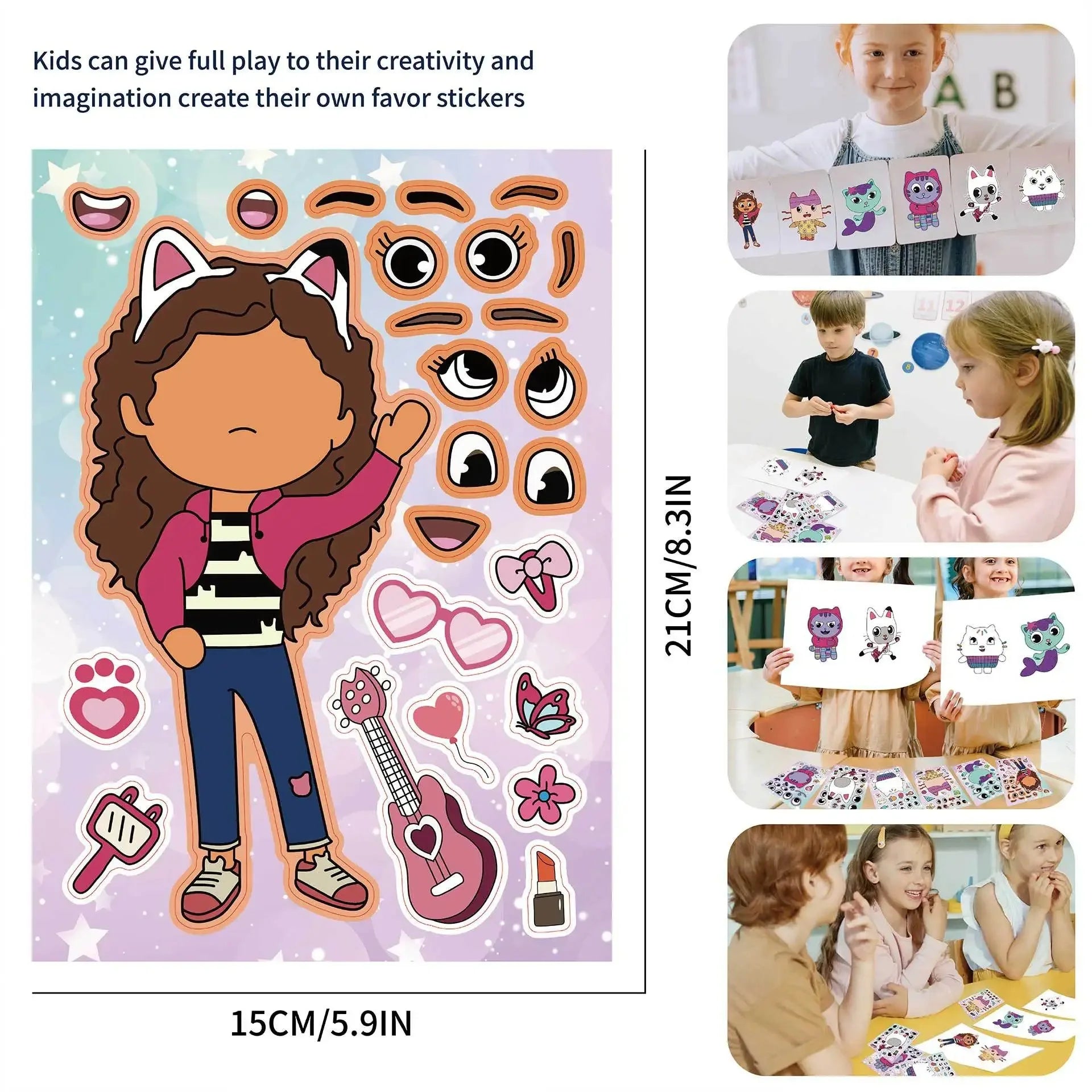 Autocollants de dessin animé Gabby Cat Dolls, décoration de fête d'anniversaire, autocollant DIY, bagages, guitare, graffiti imperméable, baby shower, jouets pour enfants*