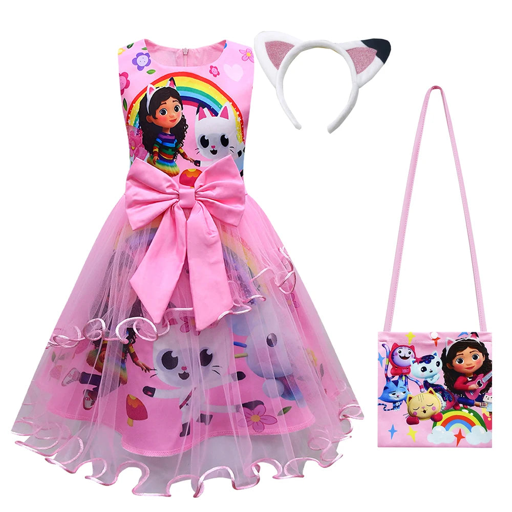 Costume de maison de poupée Gabby pour enfants, vêtements de chat Gabbys mignons, robe de princesse pour bébés filles, cadeau de fête de carnaval