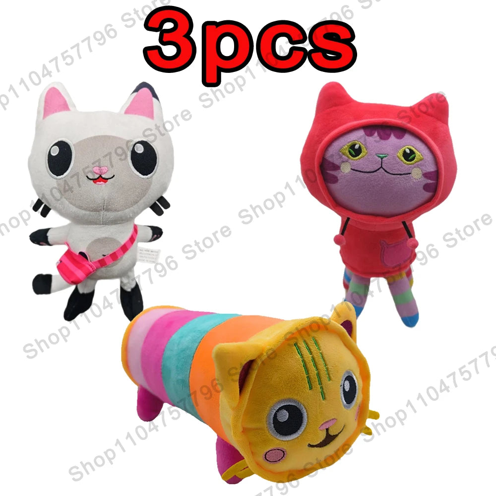 8 pièces Nouveaux porte-clés en peluche Maison de poupée Gabby, animaux en peluche Mercat, chat souriant, chat de voiture, chat câlin, cadeau d'anniversaire pour fille Gaby