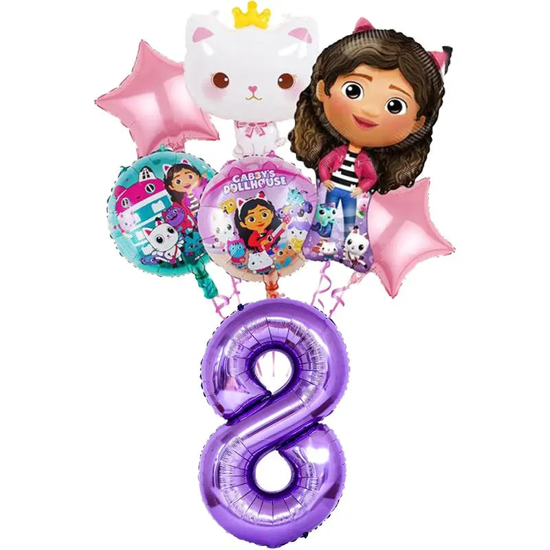 Décoration d'anniversaire Gabby, thème Gabby Dollhouse, vaisselle, assiette, tasse, serviette, nappe, ballon, bannière, toile de fond, fournitures pour fête d'enfants