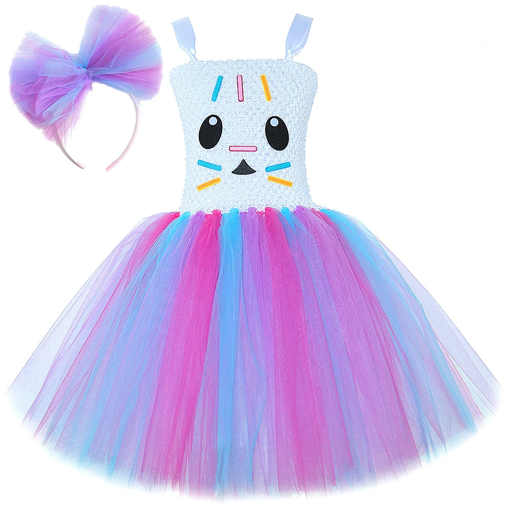 Costumes de chat Gabby mignons pour bébés filles, robe Tutu de chat de dessin animé pour enfants, tenue de Ballet d'anniversaire et de nouvel an avec oreilles, nœud de cheveux