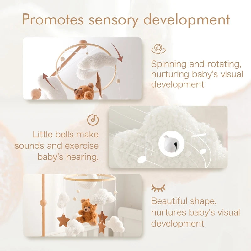 Mobile Musical en Bois pour Lit Bébé – Animaux Marins en Feutre, Hochet Suspendu Montessori