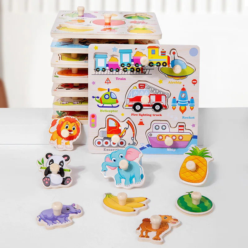 Puzzles en bois Montessori pour bébé, jouets dePuzzle Montessori en Bois pour Bébé – Animaux, Fruits et Véhicules – Jouet Éducatif d’Éveil dès 2 Ans