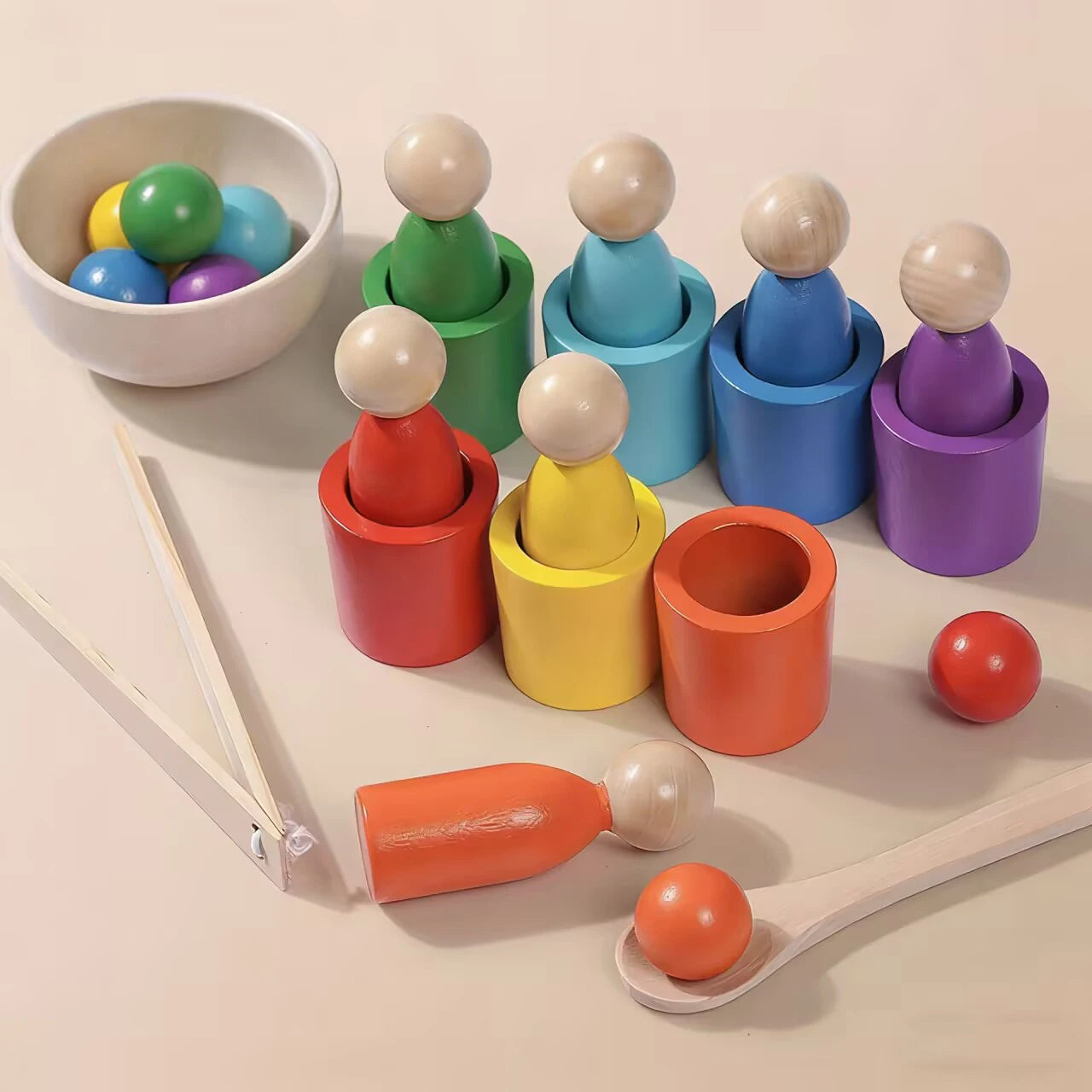 Gobelets Montessori Arc-en-Ciel – Jeu de Tri, Empilage et Reconnaissance des Couleurs pour Enfants