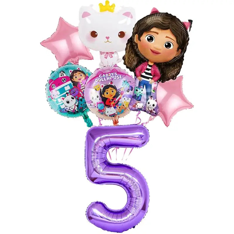 Décoration d'anniversaire Gabby, thème Gabby Dollhouse, vaisselle, assiette, tasse, serviette, nappe, ballon, bannière, toile de fond, fournitures pour fête d'enfants
