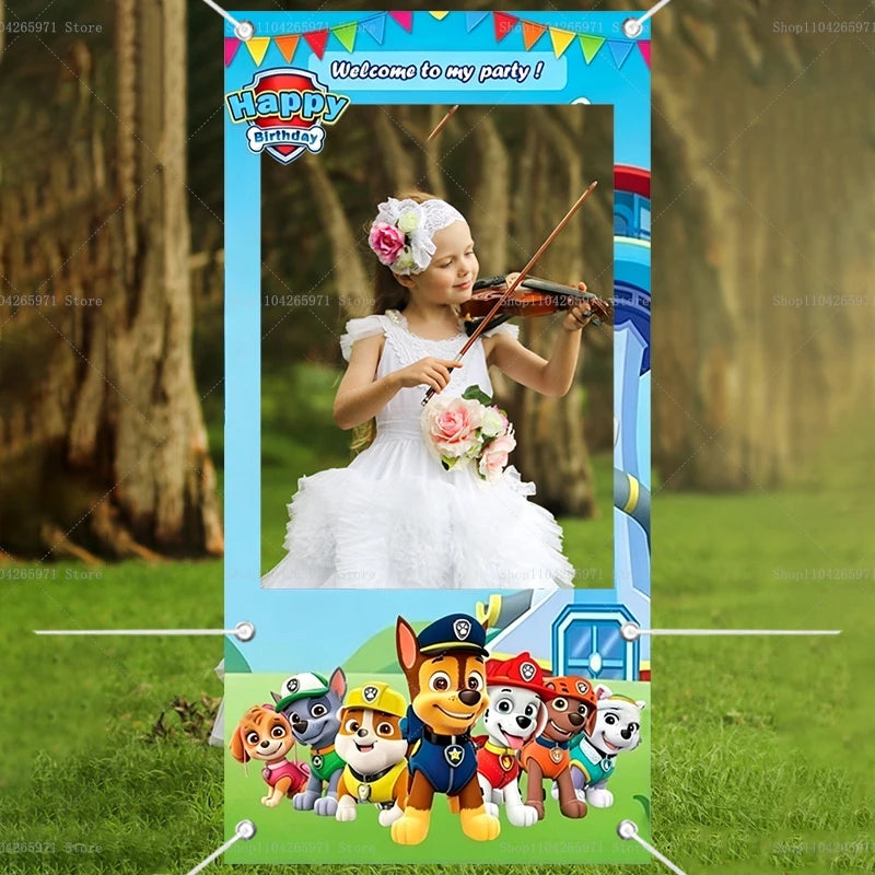 Cadre de photomaton Pat'Patrouille mignon pour enfants, accessoires de fond de studio photo pour anniversaire, baby shower, décoration murale