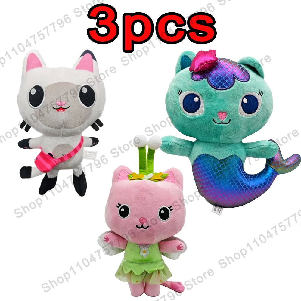 8 pièces Nouveaux porte-clés en peluche Maison de poupée Gabby, animaux en peluche Mercat, chat souriant, chat de voiture, chat câlin, cadeau d'anniversaire pour fille Gaby