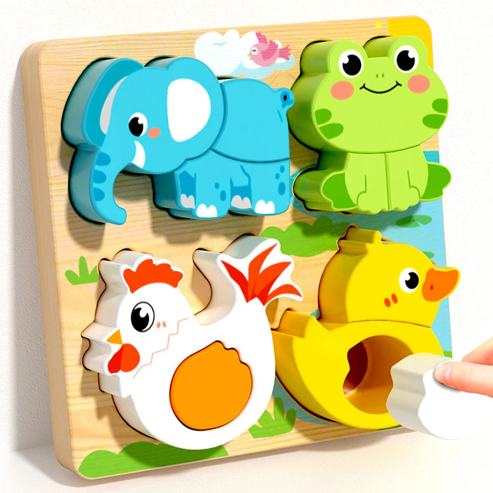 Puzzle 3D Montessori en Bois 4 en 1 – Animaux Colorés pour l'Éveil et l'Apprentissage