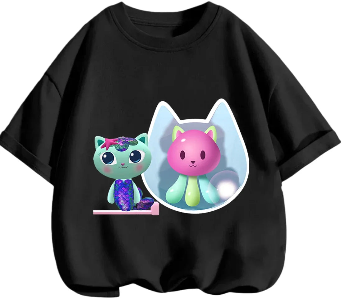 Gabby's Dollhouse T-shirt décontracté d'été à col rond avec imprimé de dessin animé mignon pour enfants de 3 à 14 ans