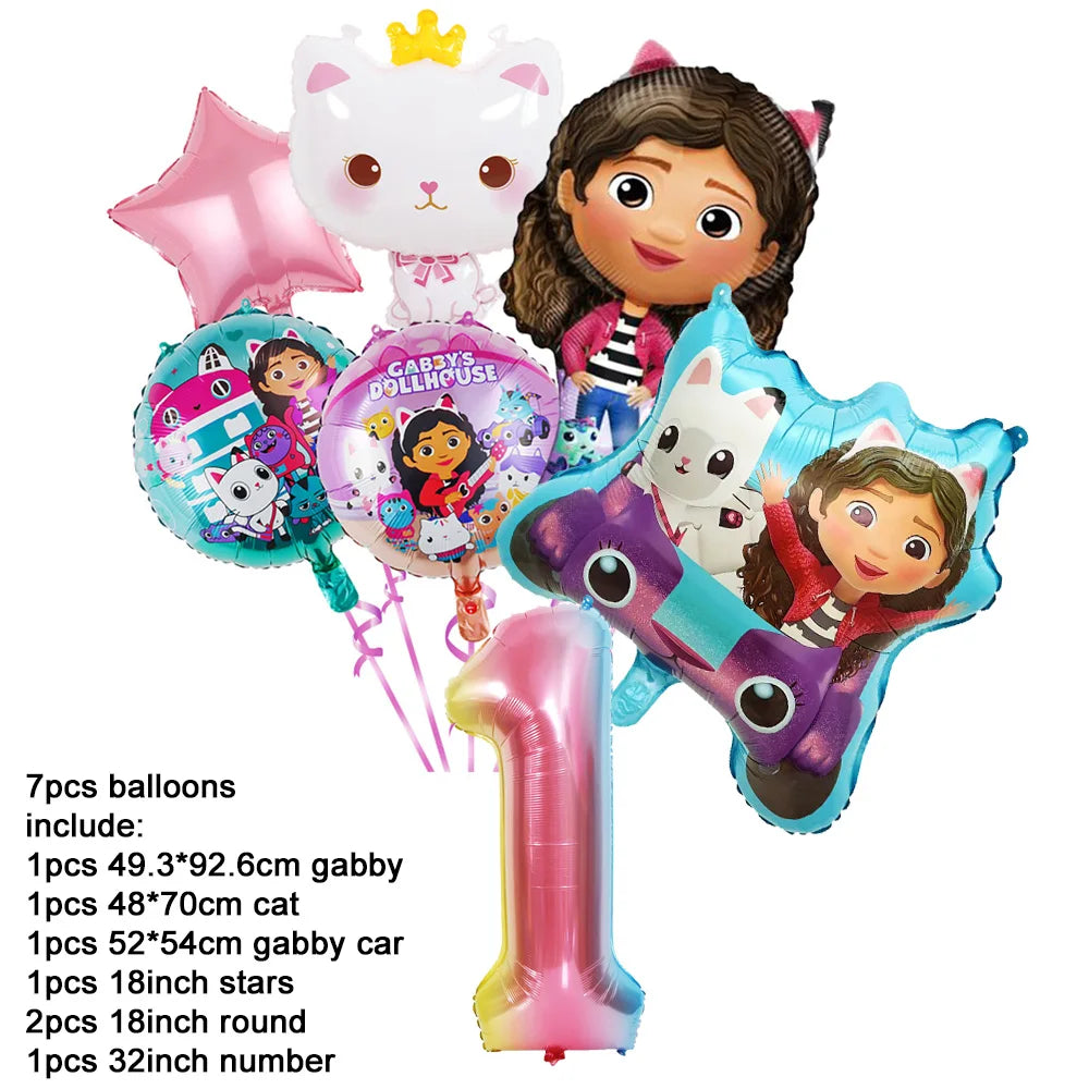 Ensemble de ballons numérotés Gabby Dollhouse Cats, décoration de fête d'anniversaire pour enfants, ballons en latex et aluminium, cadeau jouet pour fille Gabby's Doll