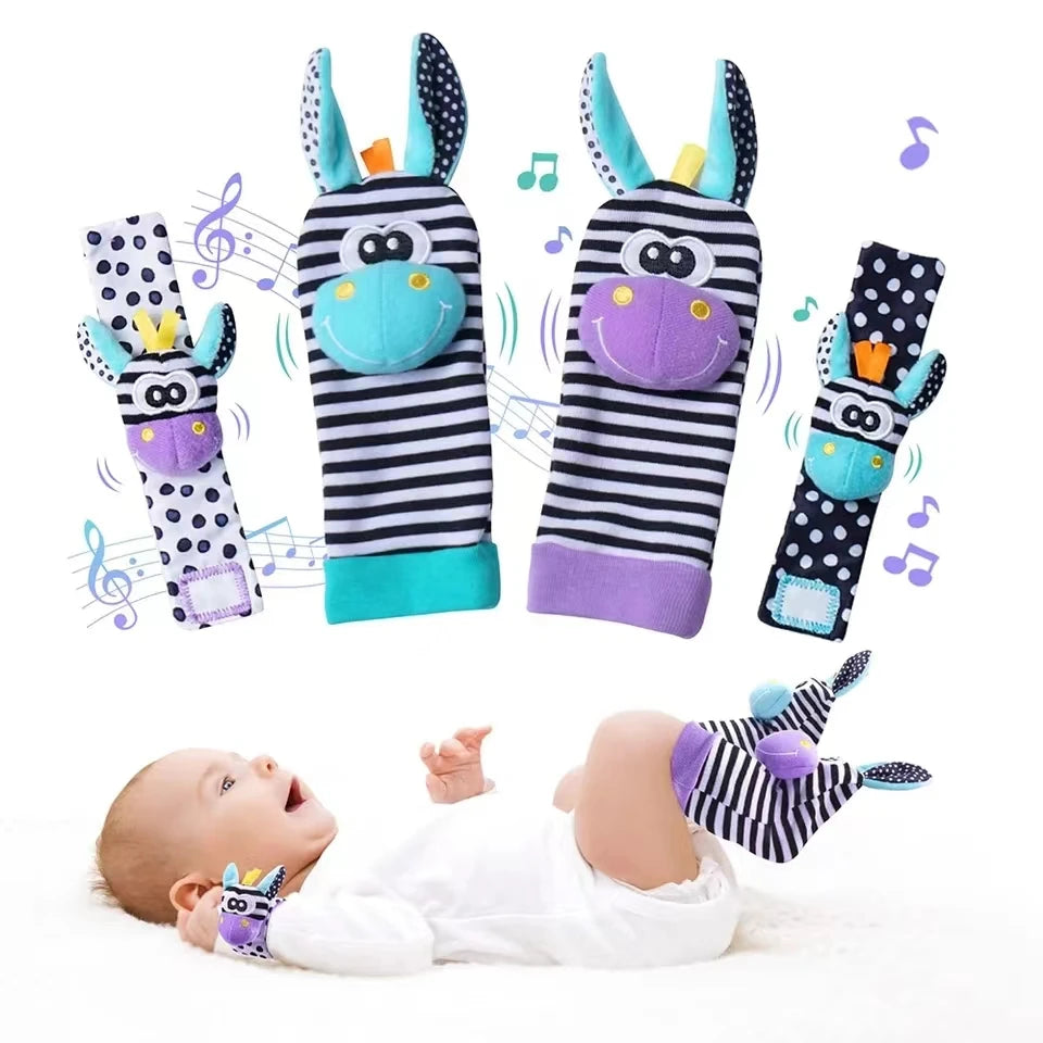 Chaussettes hochet au poignet pour bébé, jouet d'apprentissage pour fille et garçon, dévChaussettes Hochet Bébé avec Bracelet de Poignet – Jouet Sensoriel d’Éveil Montessori 0 à 12 Mois