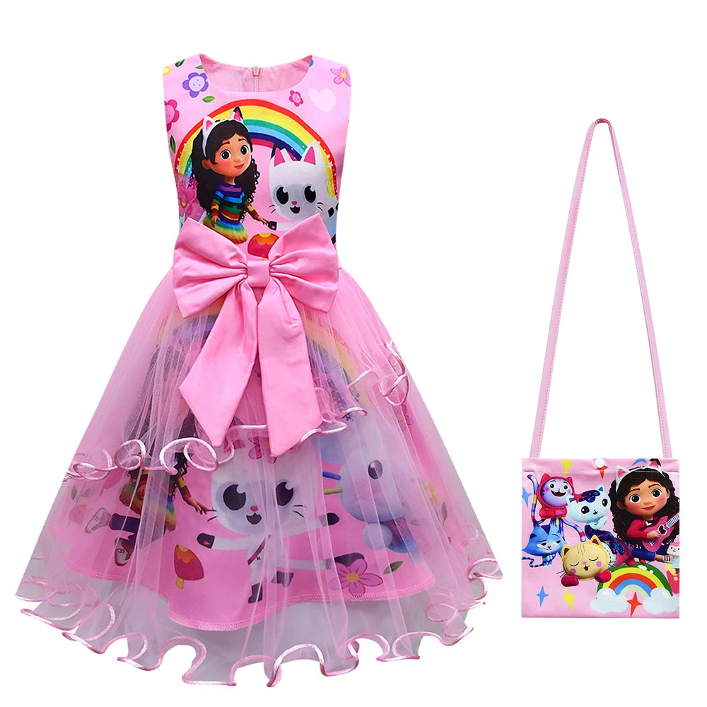 Costume de maison de poupée Gabby pour enfants, vêtements de chat Gabbys mignons, robe de princesse pour bébés filles, cadeau de fête de carnaval