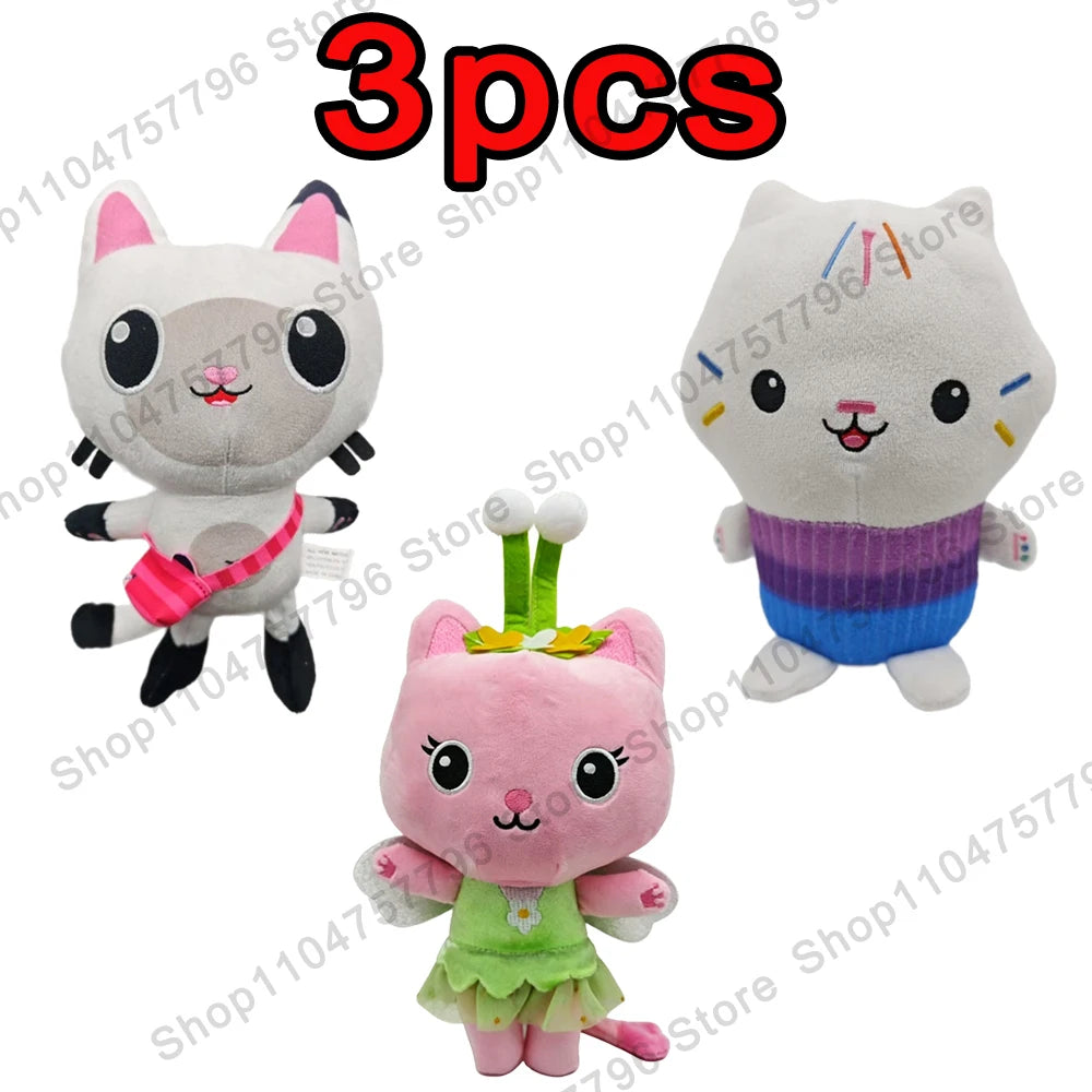 8 pièces Nouveaux porte-clés en peluche Maison de poupée Gabby, animaux en peluche Mercat, chat souriant, chat de voiture, chat câlin, cadeau d'anniversaire pour fille Gaby