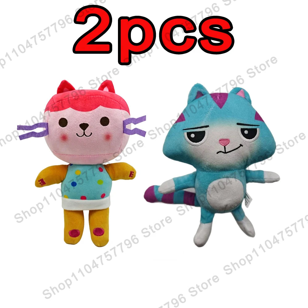 8 pièces Nouveaux porte-clés en peluche Maison de poupée Gabby, animaux en peluche Mercat, chat souriant, chat de voiture, chat câlin, cadeau d'anniversaire pour fille Gaby
