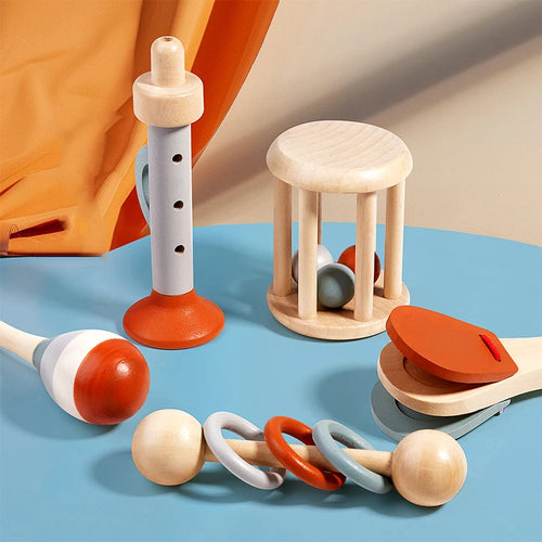 5 pièces bébé Instruments de musique hochet sensoriel jouets déSet de 5 Instruments de Musique Montessori en Bois – Jouets Sensoriels et Éducatifs pour Enfants