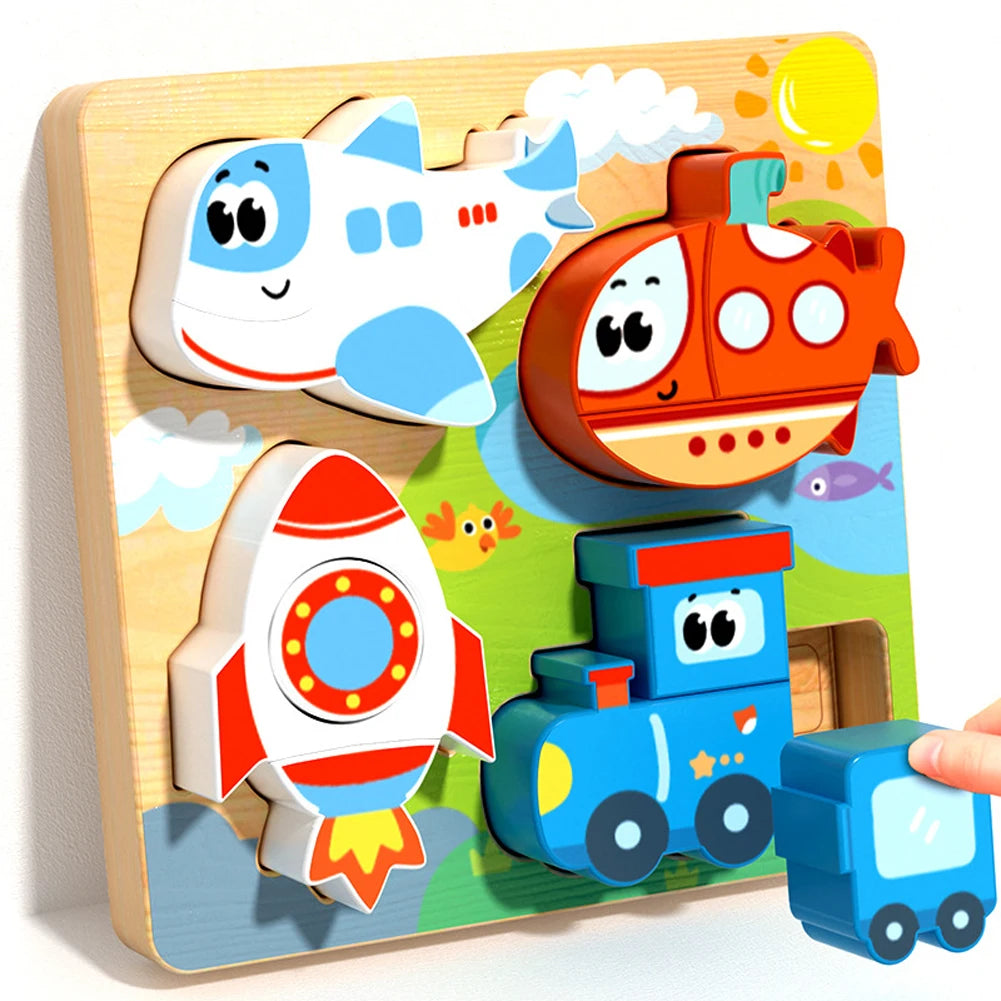 Puzzle 3D Montessori en Bois 4 en 1 – Animaux Colorés pour l'Éveil et l'Apprentissage