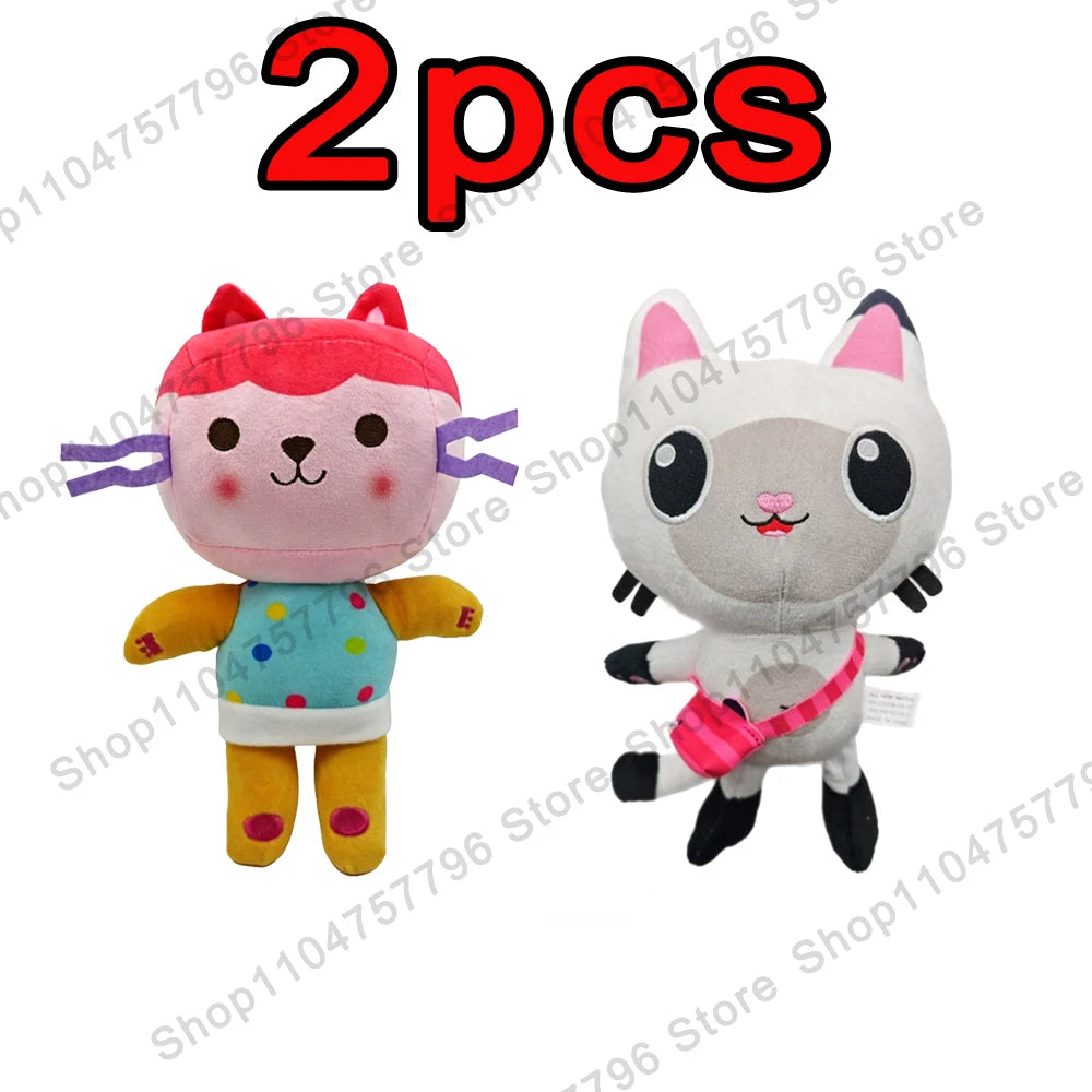8 pièces Nouveaux porte-clés en peluche Maison de poupée Gabby, animaux en peluche Mercat, chat souriant, chat de voiture, chat câlin, cadeau d'anniversaire pour fille Gaby