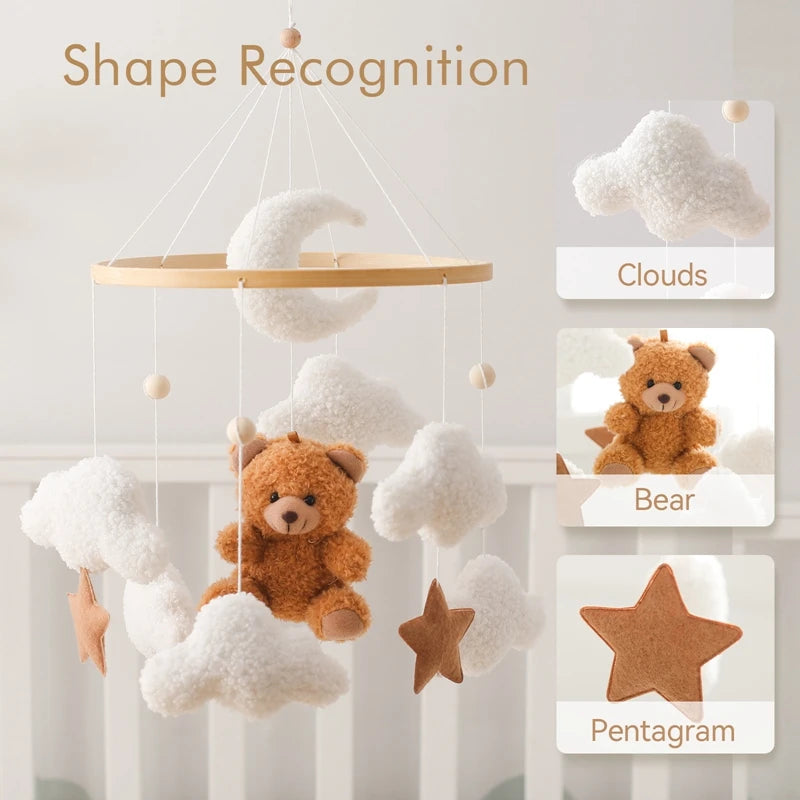 Mobile Musical en Bois pour Lit Bébé – Animaux Marins en Feutre, Hochet Suspendu Montessori