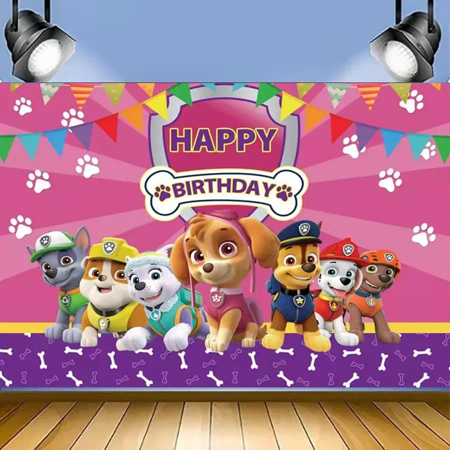 Paw Patrol – toile de fond en tissu, poster, accessoires de studio photo, décoration de fête pour enfants, fournitures de photographie, bannière d'événement, cadeaux