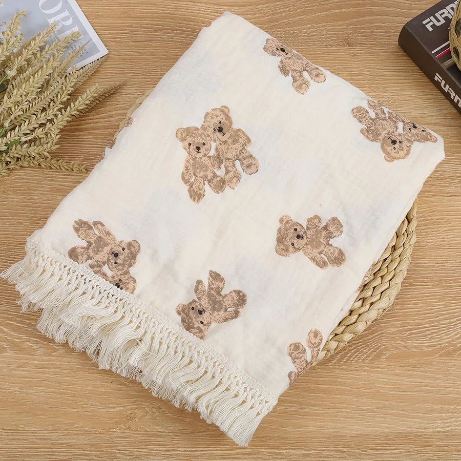 Couverture carrée en mousseline d'ours mignon pour bébé, couverturMobile Musical pour Lit Bébé avec Projecteur Rotatif – Veilleuse, Berceuses et Hochet d'Éveil 0 à 12 Mois