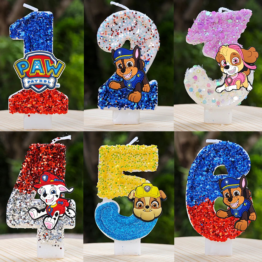 Bougie Paw Patrol 0-9 chiffres, personnage de dessin animé Paw Patrol, gâteau de fête enfichable, décoration de gâteau d'anniversaire, cadeau de réception-cadeau pour bébé
