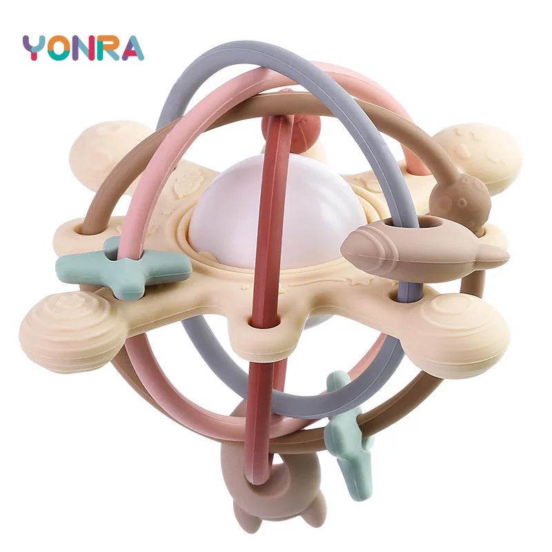 Hochet Montessori en Silicone avec Anneau de Dentition – Jouet Sensoriel et Éveil pour Bébé