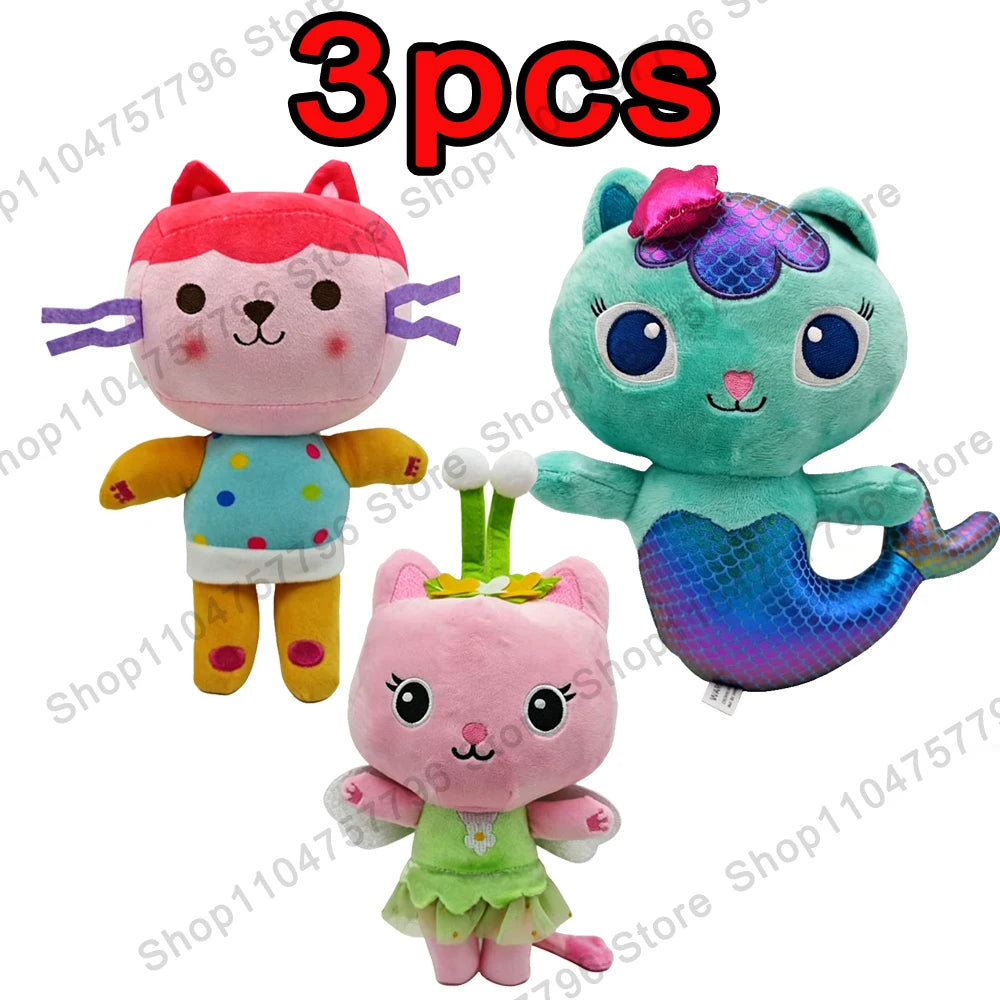 8 pièces Nouveaux porte-clés en peluche Maison de poupée Gabby, animaux en peluche Mercat, chat souriant, chat de voiture, chat câlin, cadeau d'anniversaire pour fille Gaby