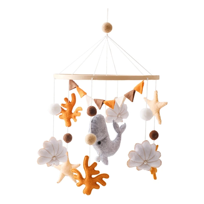 Mobile Musical en Bois pour Lit Bébé – Animaux Marins en Feutre, Hochet Suspendu Montessori