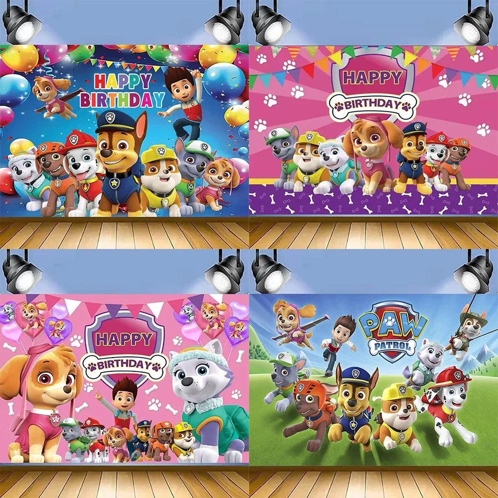 Paw Patrol – toile de fond en tissu, poster, accessoires de studio photo, décoration de fête pour enfants, fournitures de photographie, bannière d'événement, cadeaux