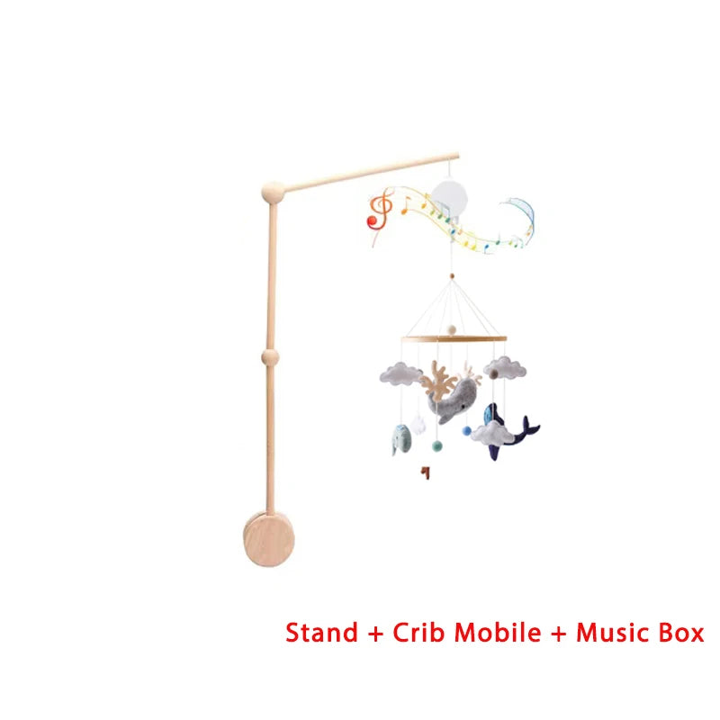 Mobile Musical en Bois pour Lit Bébé – Animaux Marins en Feutre, Hochet Suspendu Montessori