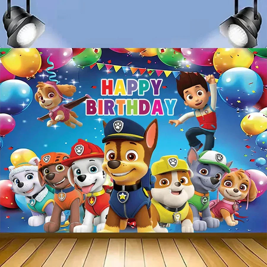 Paw Patrol – toile de fond en tissu, poster, accessoires de studio photo, décoration de fête pour enfants, fournitures de photographie, bannière d'événement, cadeaux