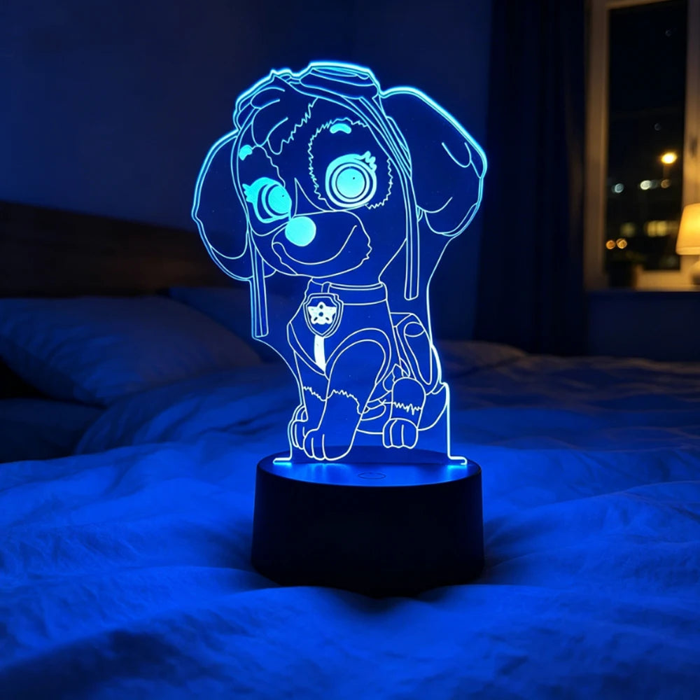 Veilleuse 3D Dog Patrol à télécommande tactile, 7 couleurs, dégradé automatique, veilleuse LED, décoration de la maison, cadeau de Noël pour enfants